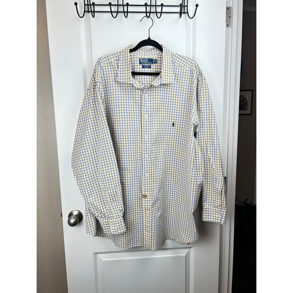 Polo Ralph Lauren Stanton Classic Fit Gingham Shirt Yellow Blue‎ Mens 4XB Big